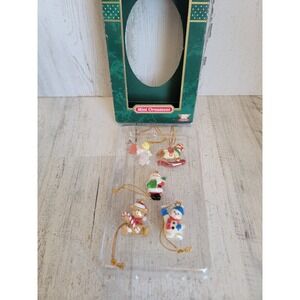 Trim A Home teddy bear rocking horse mini Santa ornament Xmas set snowman